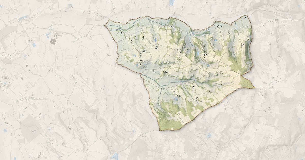 Portrait cartographique de Saint-Martin-de-Villeréal : relief, eau, forêts, bâti et voies, calculés à partir des données de l'IGN