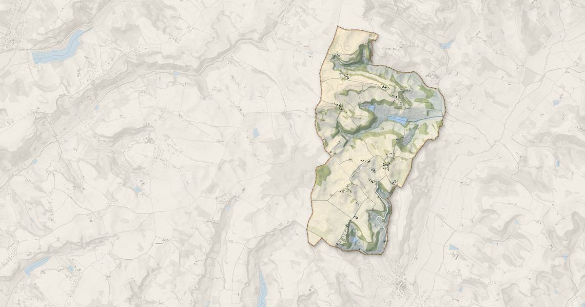 Portrait cartographique de Saint-Robert : relief, eau, forêts, bâti et voies, calculés à partir des données de l'IGN