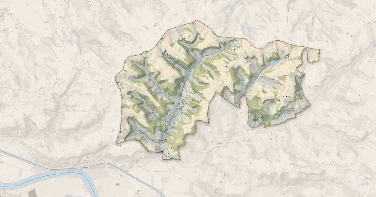 Portrait cartographique de Saint-Urcisse : relief, eau, forêts, bâti et voies, calculés à partir des données de l'IGN