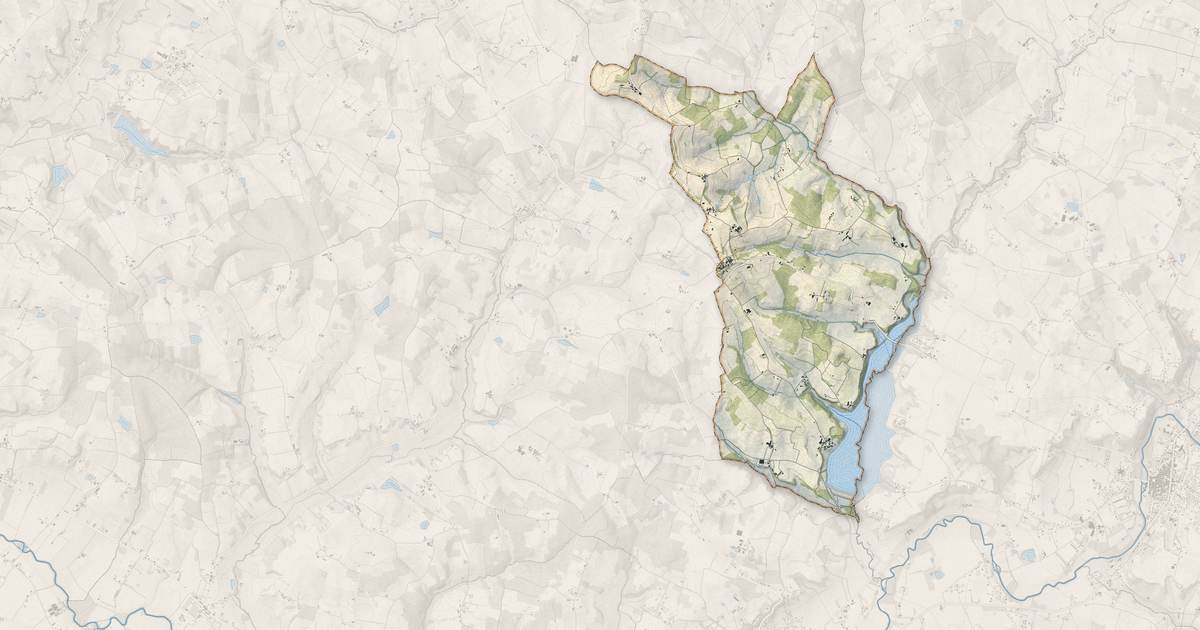 Portrait cartographique de Soumensac : relief, eau, forêts, bâti et voies, calculés à partir des données de l'IGN