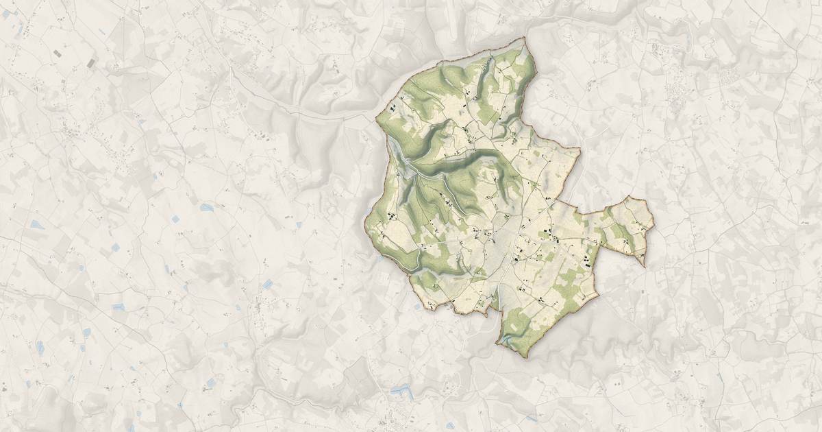 Portrait cartographique de Thézac : relief, eau, forêts, bâti et voies, calculés à partir des données de l'IGN