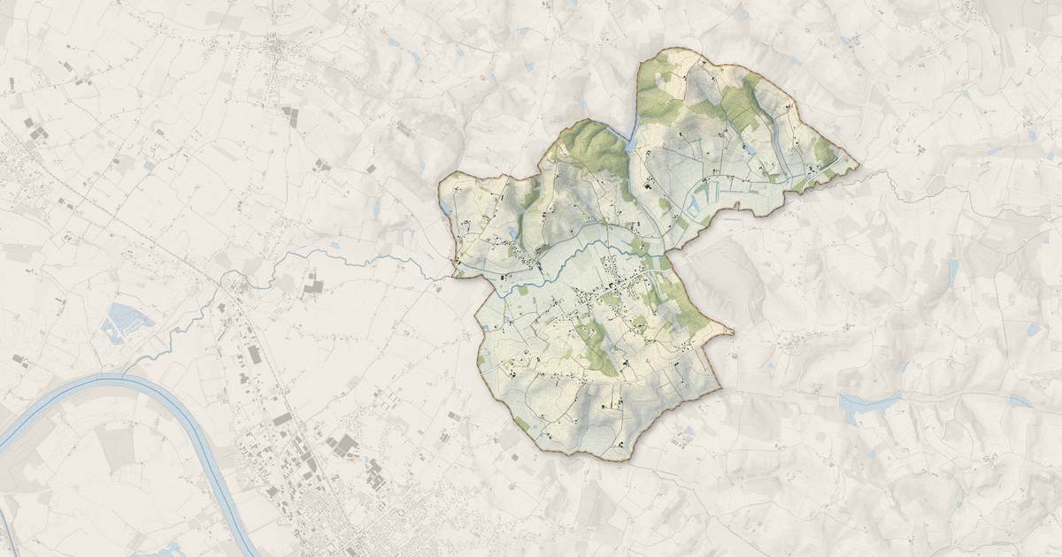 Portrait cartographique de Varès : relief, eau, forêts, bâti et voies, calculés à partir des données de l'IGN