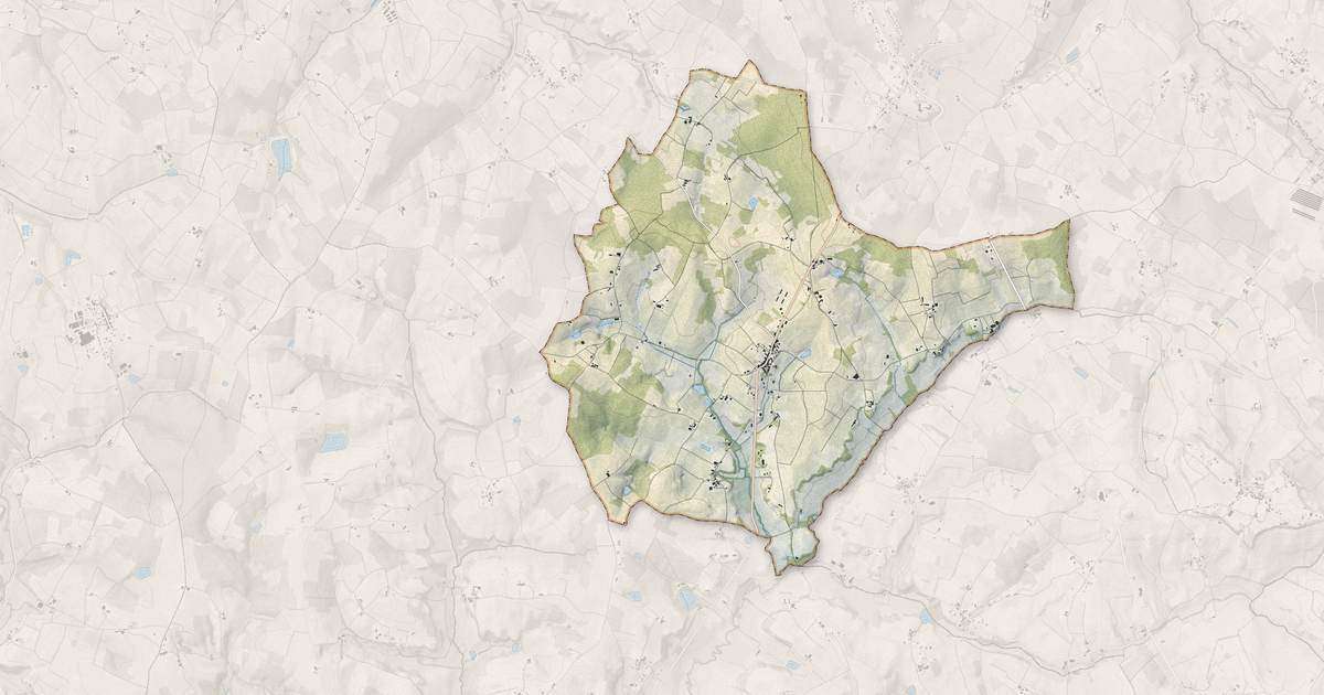 Portrait cartographique de Villeneuve-de-Duras : relief, eau, forêts, bâti et voies, calculés à partir des données de l'IGN