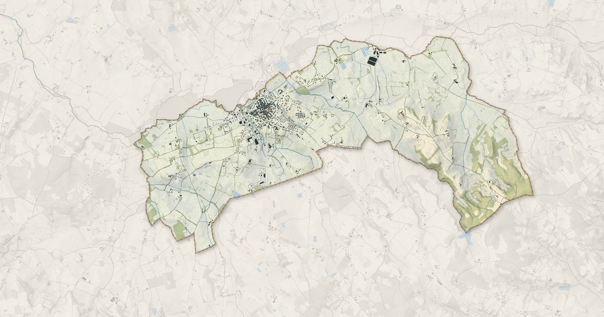 Portrait cartographique de Villeréal : relief, eau, forêts, bâti et voies, calculés à partir des données de l'IGN