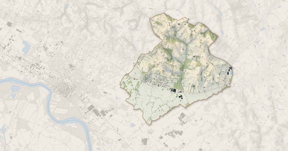Portrait cartographique de Virazeil : relief, eau, forêts, bâti et voies, calculés à partir des données de l'IGN
