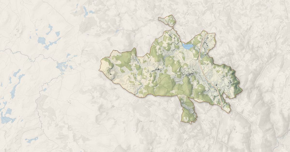 Portrait cartographique de Le Buisson : relief, eau, forêts, bâti et voies, calculés à partir des données de l'IGN