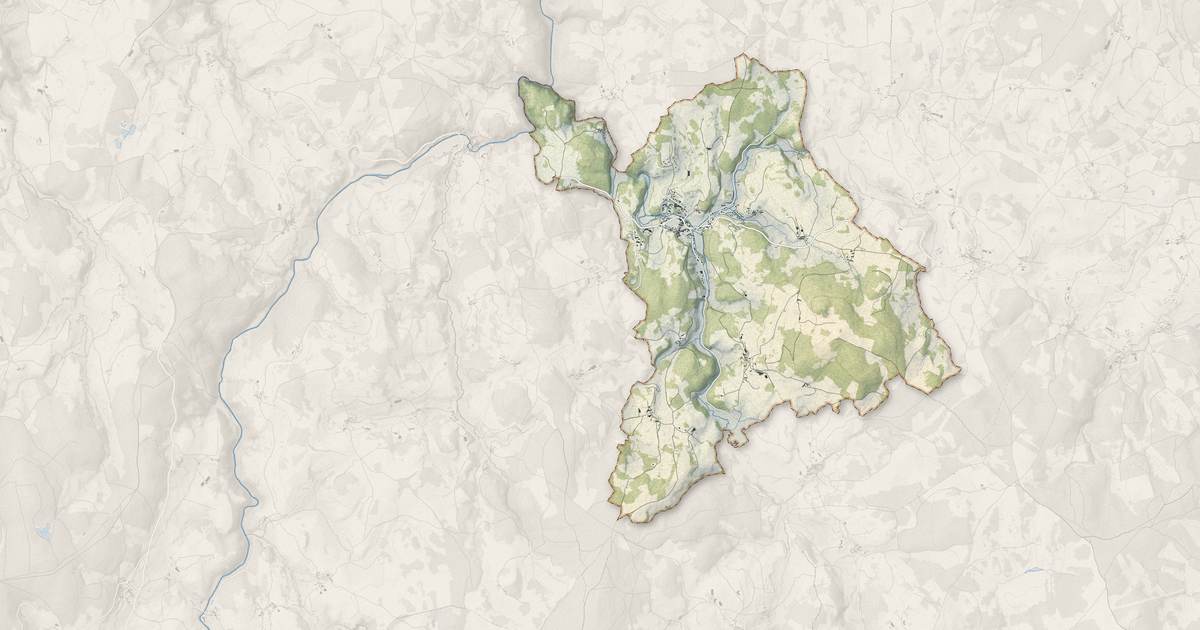 Portrait cartographique de Fournels : relief, eau, forêts, bâti et voies, calculés à partir des données de l'IGN