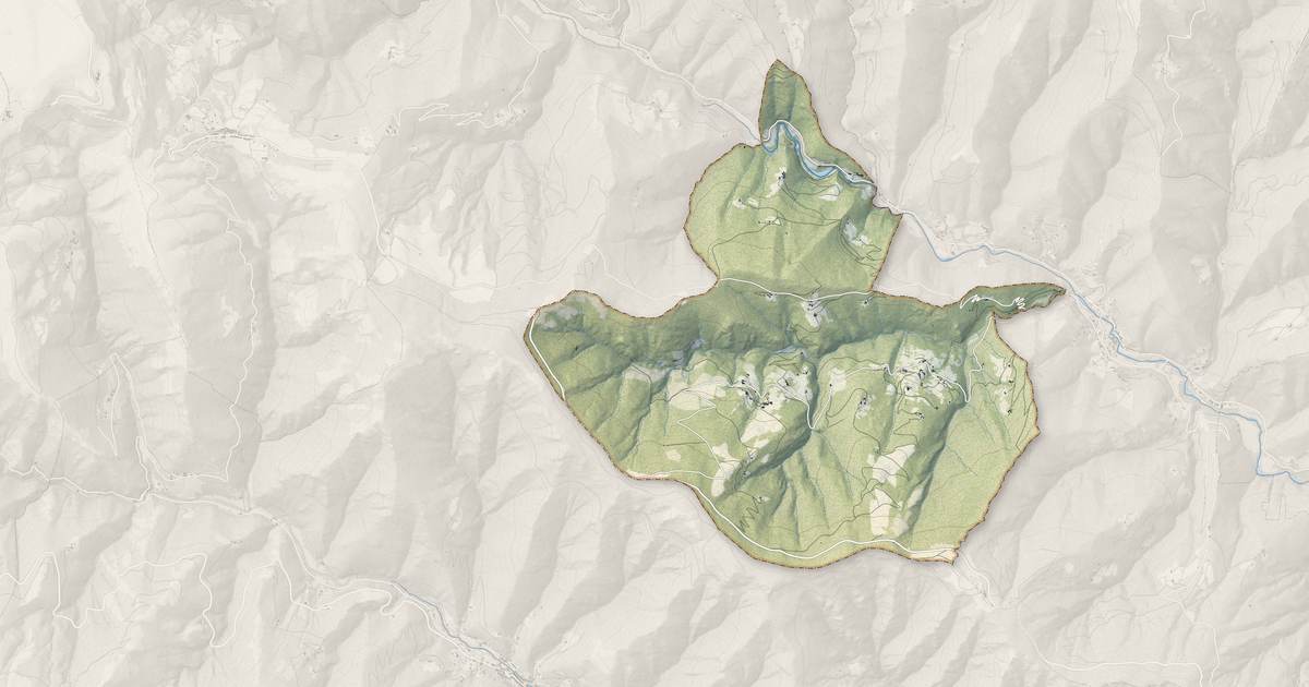 Portrait cartographique de Gabriac : relief, eau, forêts, bâti et voies, calculés à partir des données de l'IGN