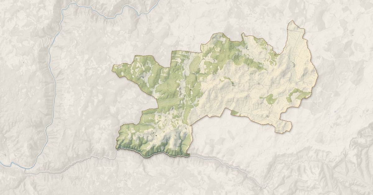 Portrait cartographique de Hures-la-Parade : relief, eau, forêts, bâti et voies, calculés à partir des données de l'IGN