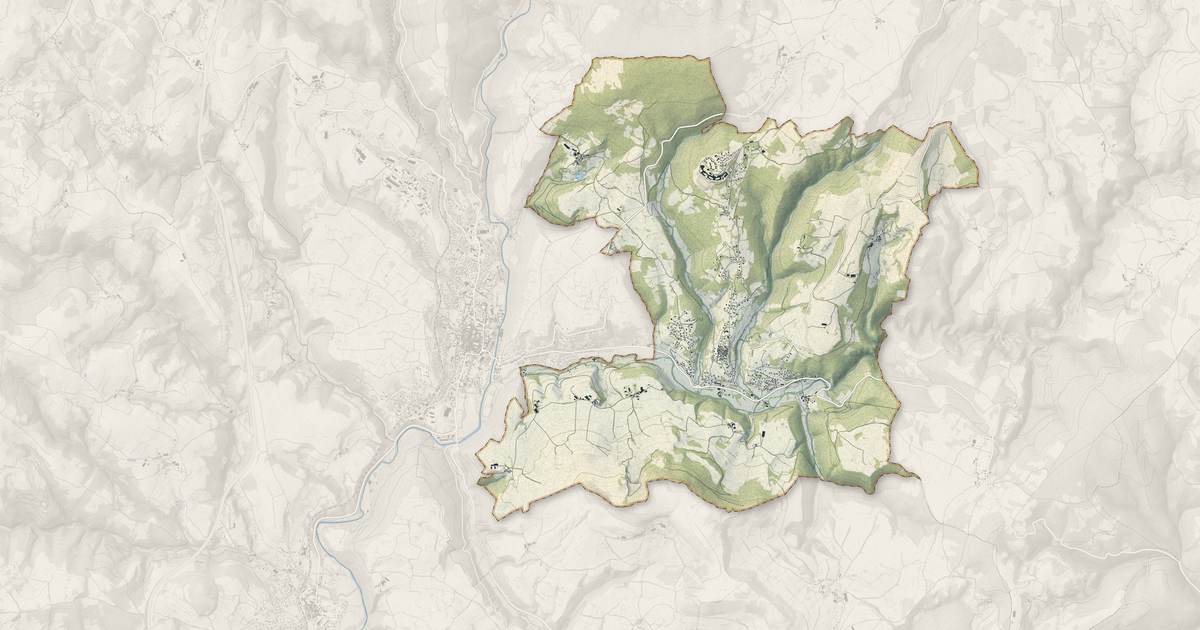 Portrait cartographique de Montrodat : relief, eau, forêts, bâti et voies, calculés à partir des données de l'IGN