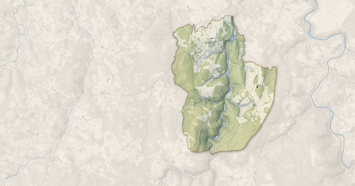Portrait cartographique de Saint-Flour-de-Mercoire : relief, eau, forêts, bâti et voies, calculés à partir des données de l'IGN