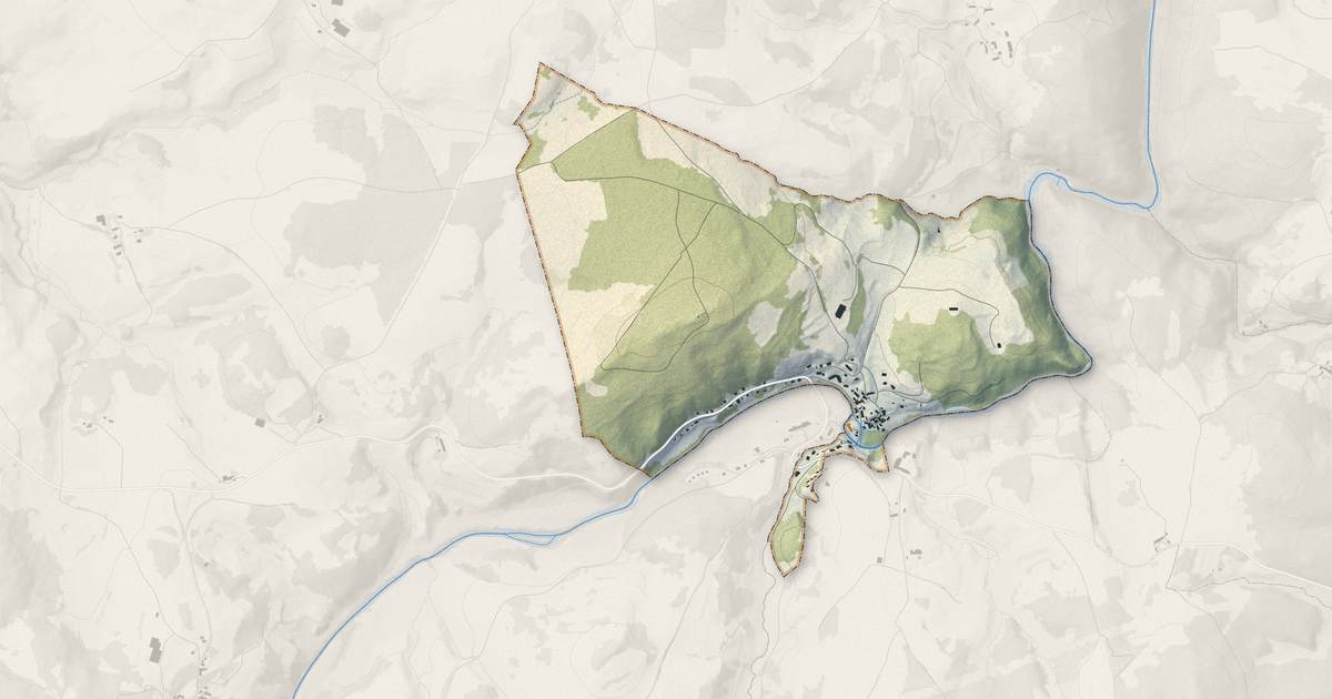 Portrait cartographique de Saint-Juéry : relief, eau, forêts, bâti et voies, calculés à partir des données de l'IGN
