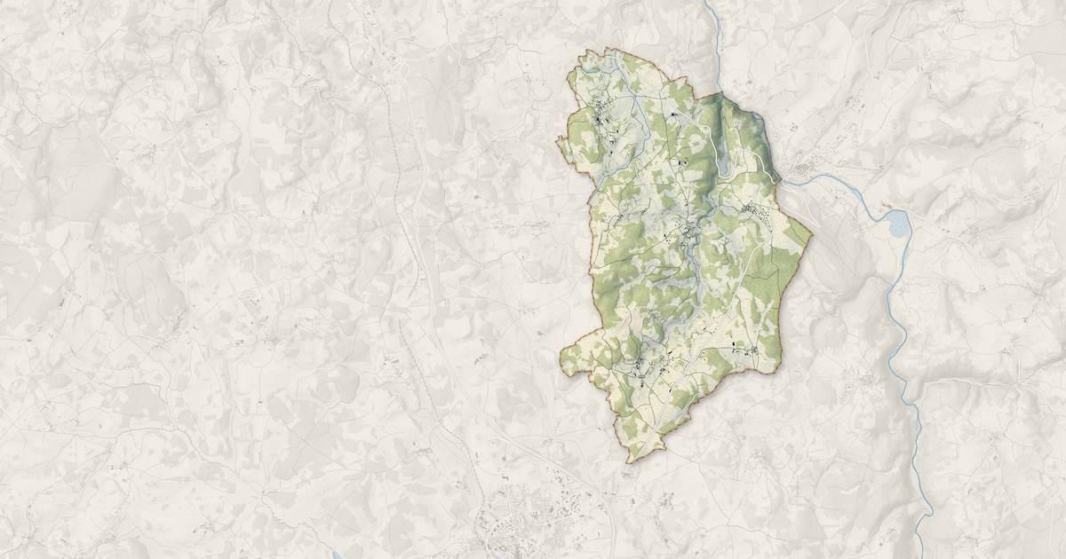 Portrait cartographique de Saint-Pierre-le-Vieux : relief, eau, forêts, bâti et voies, calculés à partir des données de l'IGN