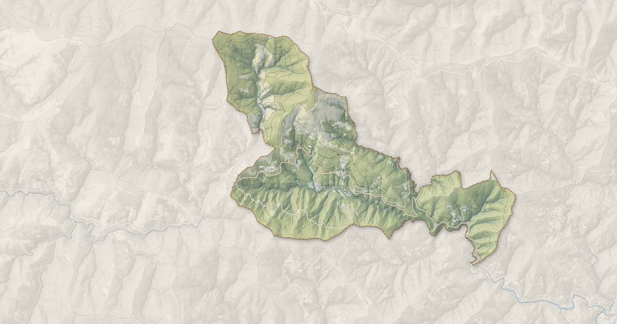 Portrait cartographique de Saint-Privat-de-Vallongue : relief, eau, forêts, bâti et voies, calculés à partir des données de l'IGN
