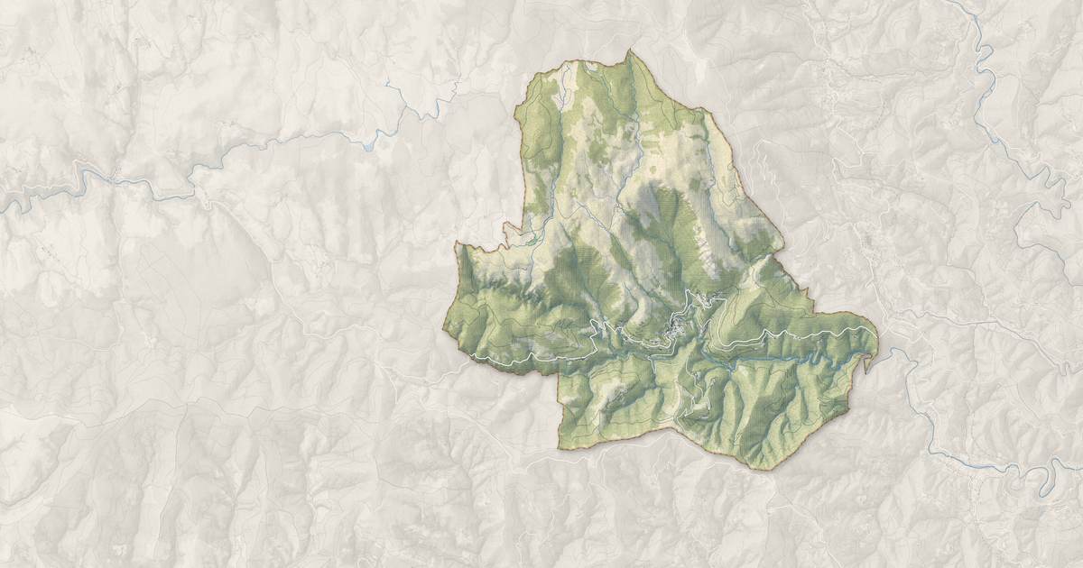 Portrait cartographique de Vialas : relief, eau, forêts, bâti et voies, calculés à partir des données de l'IGN
