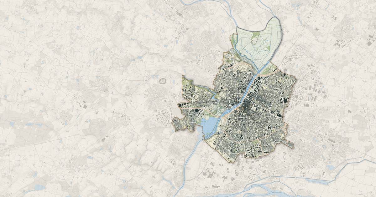 Portrait cartographique de Angers : relief, eau, forêts, bâti et voies, calculés à partir des données de l'IGN