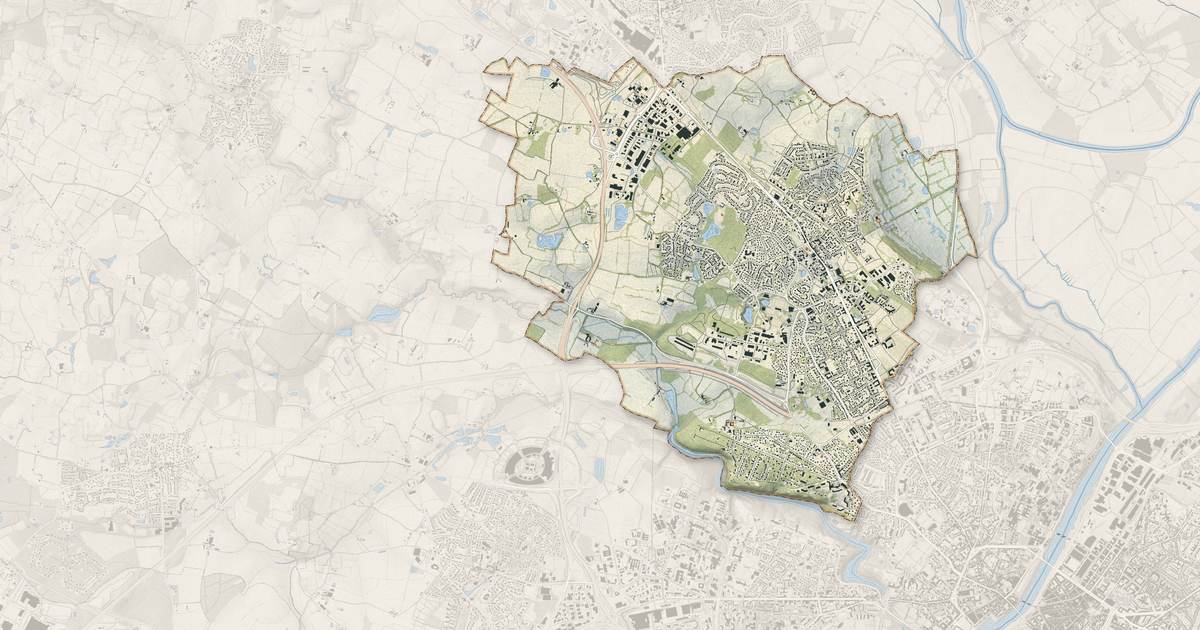 Portrait cartographique de Avrillé : relief, eau, forêts, bâti et voies, calculés à partir des données de l'IGN