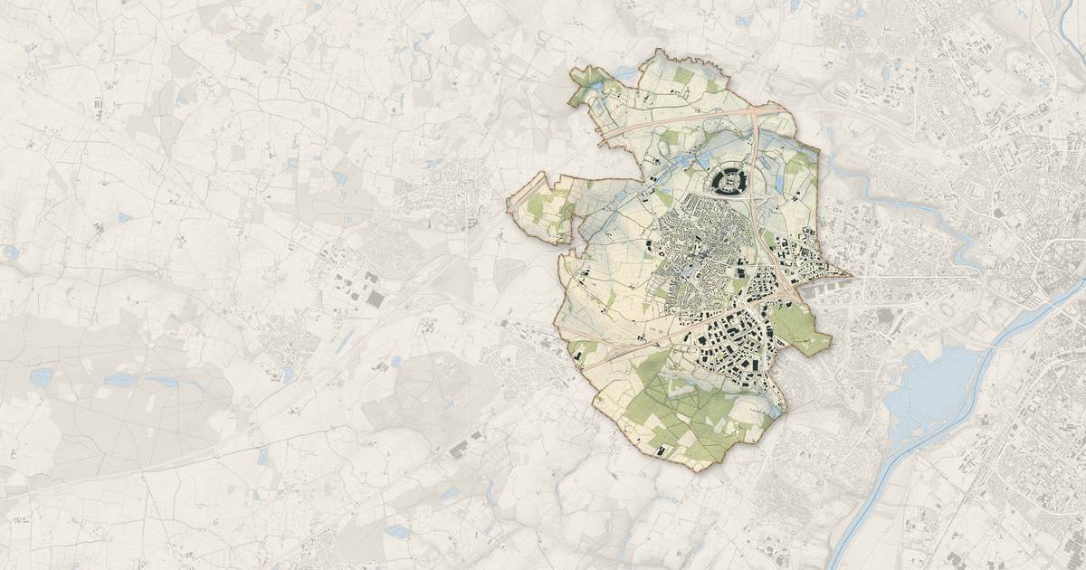 Portrait cartographique de Beaucouzé : relief, eau, forêts, bâti et voies, calculés à partir des données de l'IGN