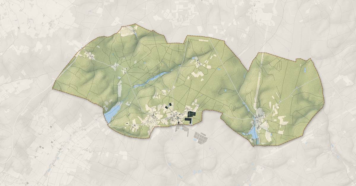 Portrait cartographique de La Breille-les-Pins : relief, eau, forêts, bâti et voies, calculés à partir des données de l'IGN