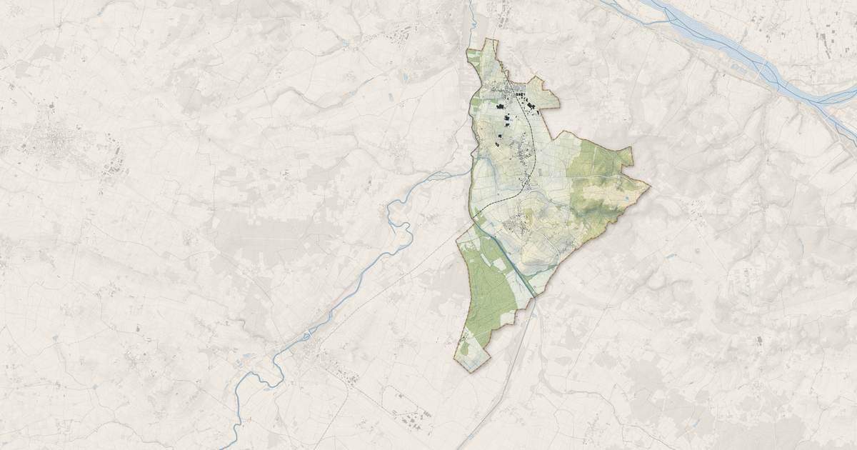 Portrait cartographique de Bellevigne-les-Châteaux : relief, eau, forêts, bâti et voies, calculés à partir des données de l'IGN