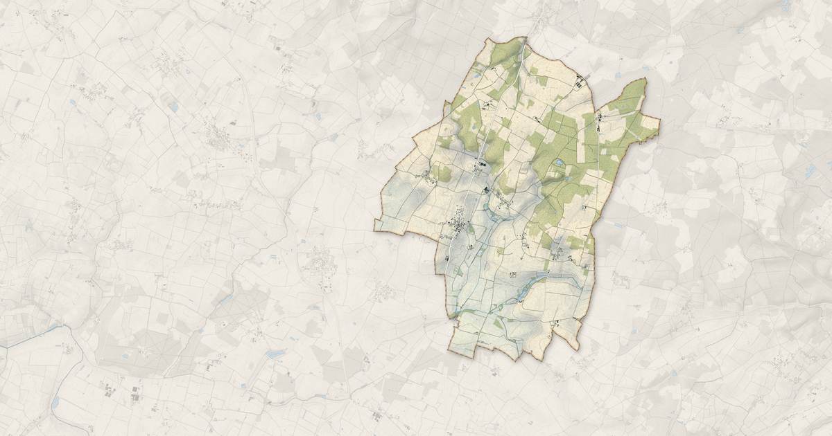 Portrait cartographique de Dénezé-sous-Doué : relief, eau, forêts, bâti et voies, calculés à partir des données de l'IGN