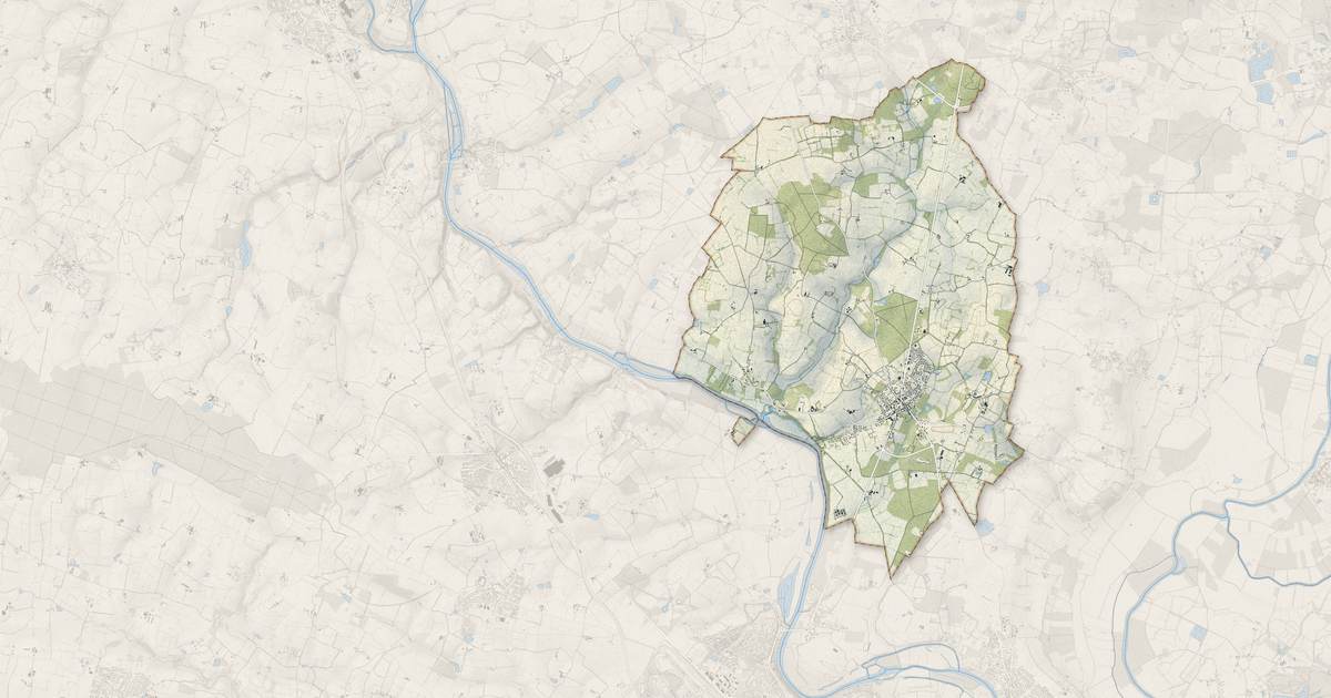 Portrait cartographique de Feneu : relief, eau, forêts, bâti et voies, calculés à partir des données de l'IGN