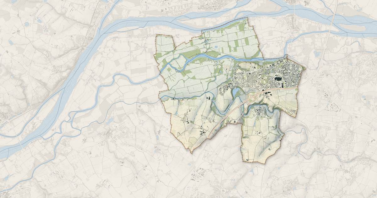 Portrait cartographique de Mûrs-Erigné : relief, eau, forêts, bâti et voies, calculés à partir des données de l'IGN