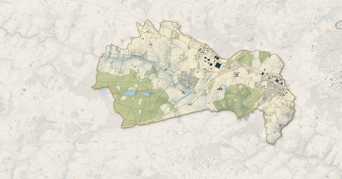 Portrait cartographique de Saint-Léger-de-Linières : relief, eau, forêts, bâti et voies, calculés à partir des données de l'IGN