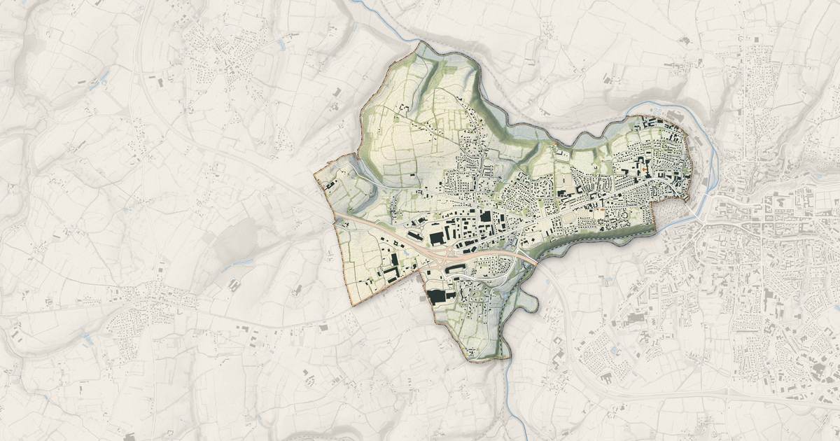 Portrait cartographique de Agneaux : relief, eau, forêts, bâti et voies, calculés à partir des données de l'IGN