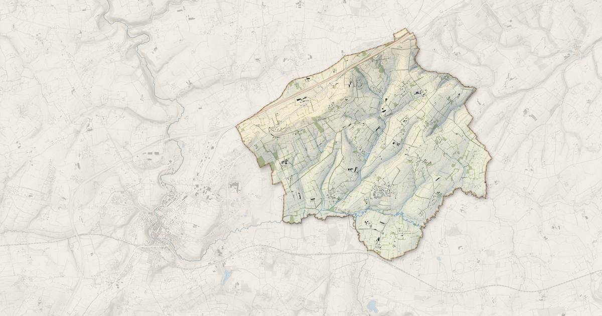 Portrait cartographique de Beslon : relief, eau, forêts, bâti et voies, calculés à partir des données de l'IGN