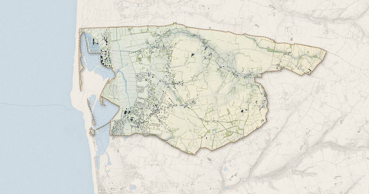 Portrait cartographique de Blainville-sur-Mer : relief, eau, forêts, bâti et voies, calculés à partir des données de l'IGN