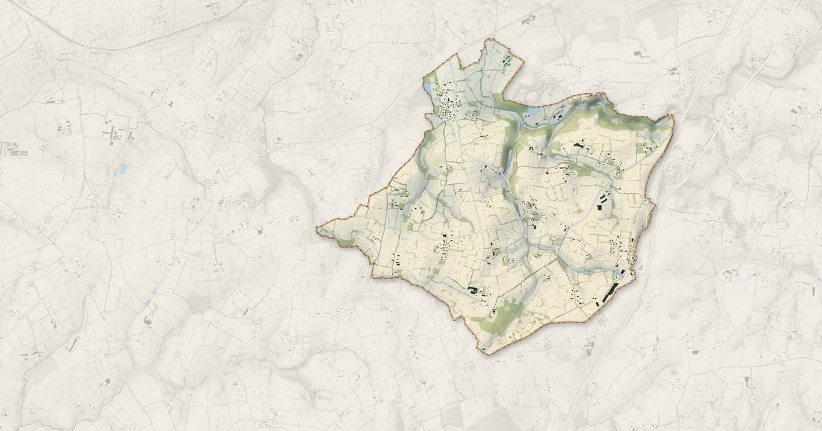 Portrait cartographique de Bourguenolles : relief, eau, forêts, bâti et voies, calculés à partir des données de l'IGN