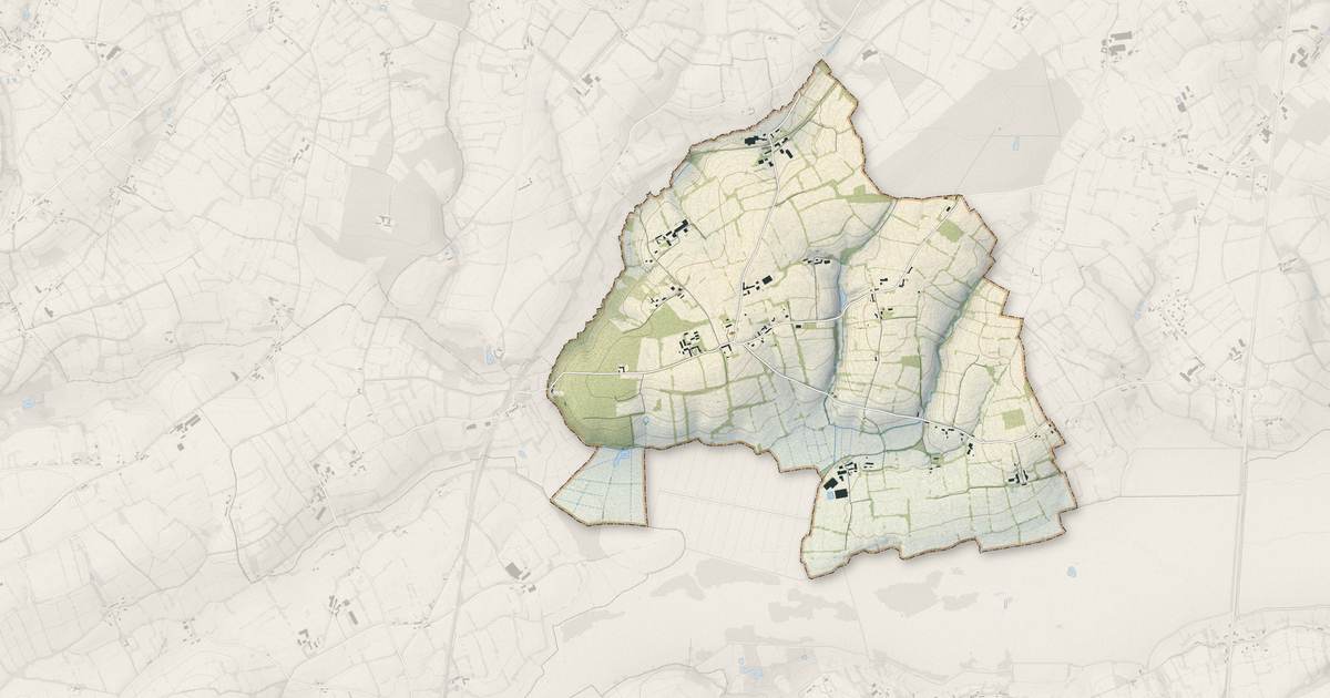 Portrait cartographique de Catteville : relief, eau, forêts, bâti et voies, calculés à partir des données de l'IGN