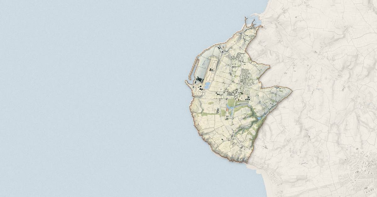 Portrait cartographique de Flamanville : relief, eau, forêts, bâti et voies, calculés à partir des données de l'IGN