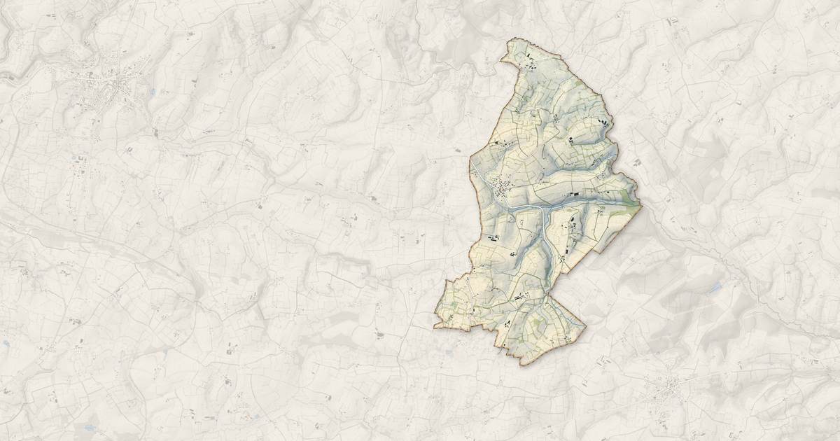 Portrait cartographique de Le Fresne-Poret : relief, eau, forêts, bâti et voies, calculés à partir des données de l'IGN