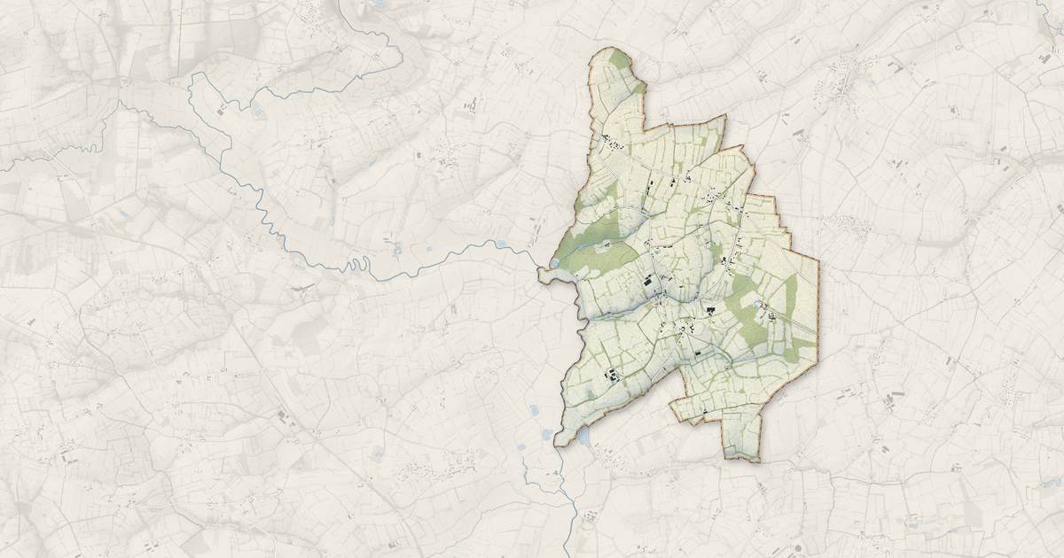 Portrait cartographique de Golleville : relief, eau, forêts, bâti et voies, calculés à partir des données de l'IGN