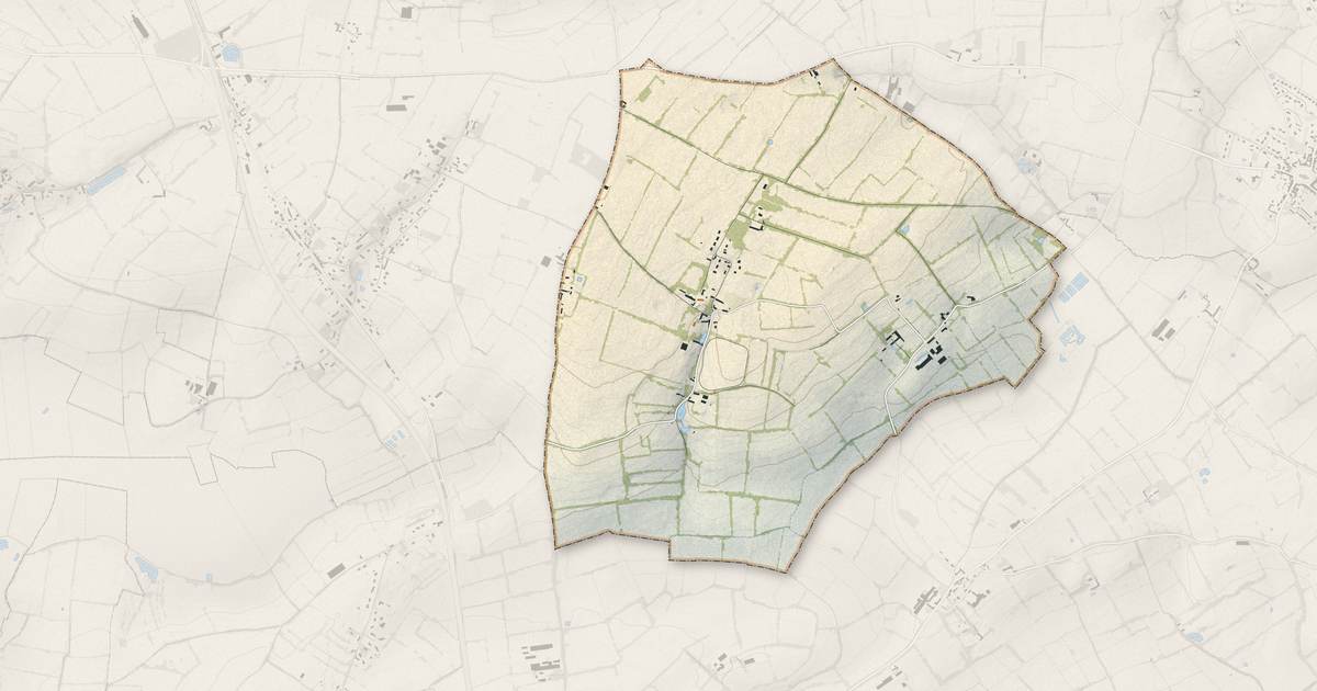 Portrait cartographique de Hiesville : relief, eau, forêts, bâti et voies, calculés à partir des données de l'IGN