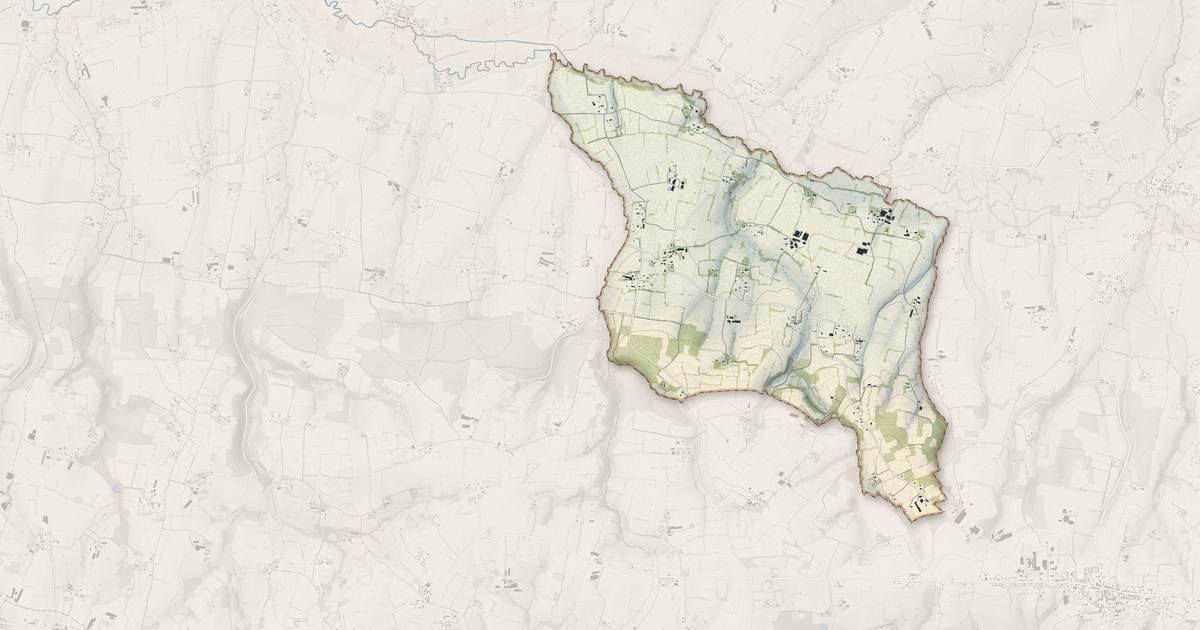 Portrait cartographique de Le Mesnil-Adelée : relief, eau, forêts, bâti et voies, calculés à partir des données de l'IGN