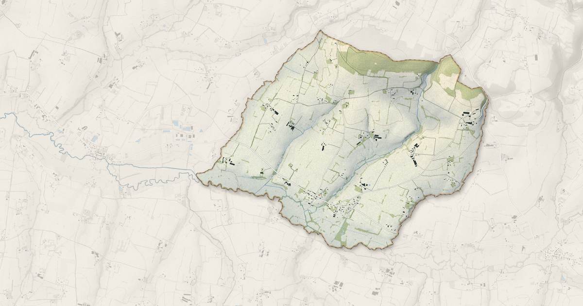 Portrait cartographique de Le Mesnil-Gilbert : relief, eau, forêts, bâti et voies, calculés à partir des données de l'IGN