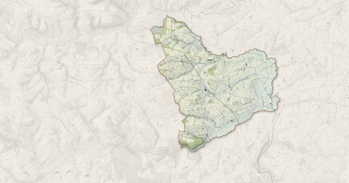 Portrait cartographique de Néhou : relief, eau, forêts, bâti et voies, calculés à partir des données de l'IGN