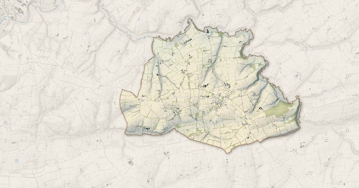 Portrait cartographique de Ouville : relief, eau, forêts, bâti et voies, calculés à partir des données de l'IGN
