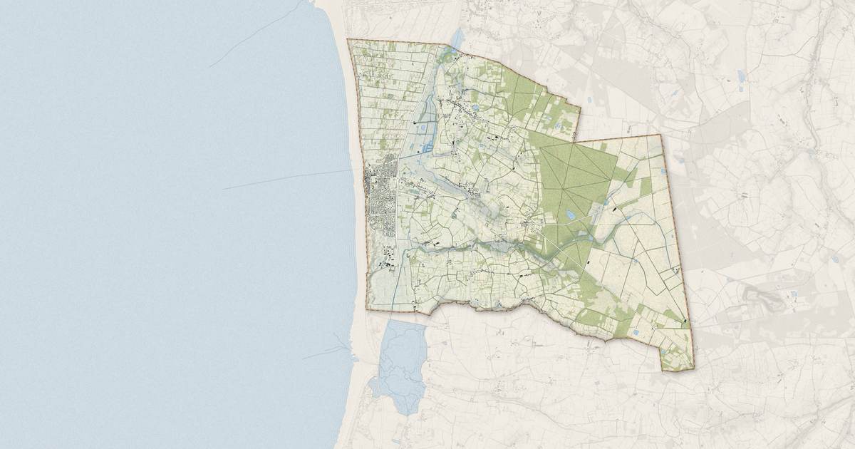 Portrait cartographique de Pirou : relief, eau, forêts, bâti et voies, calculés à partir des données de l'IGN