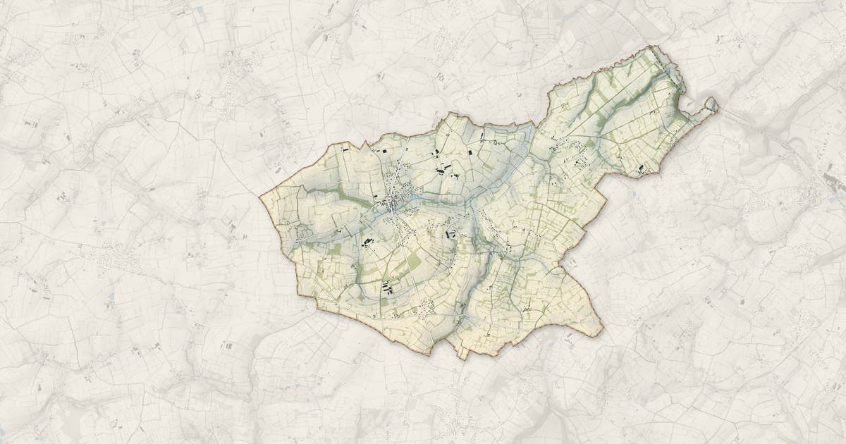 Portrait cartographique de Rauville-la-Bigot : relief, eau, forêts, bâti et voies, calculés à partir des données de l'IGN