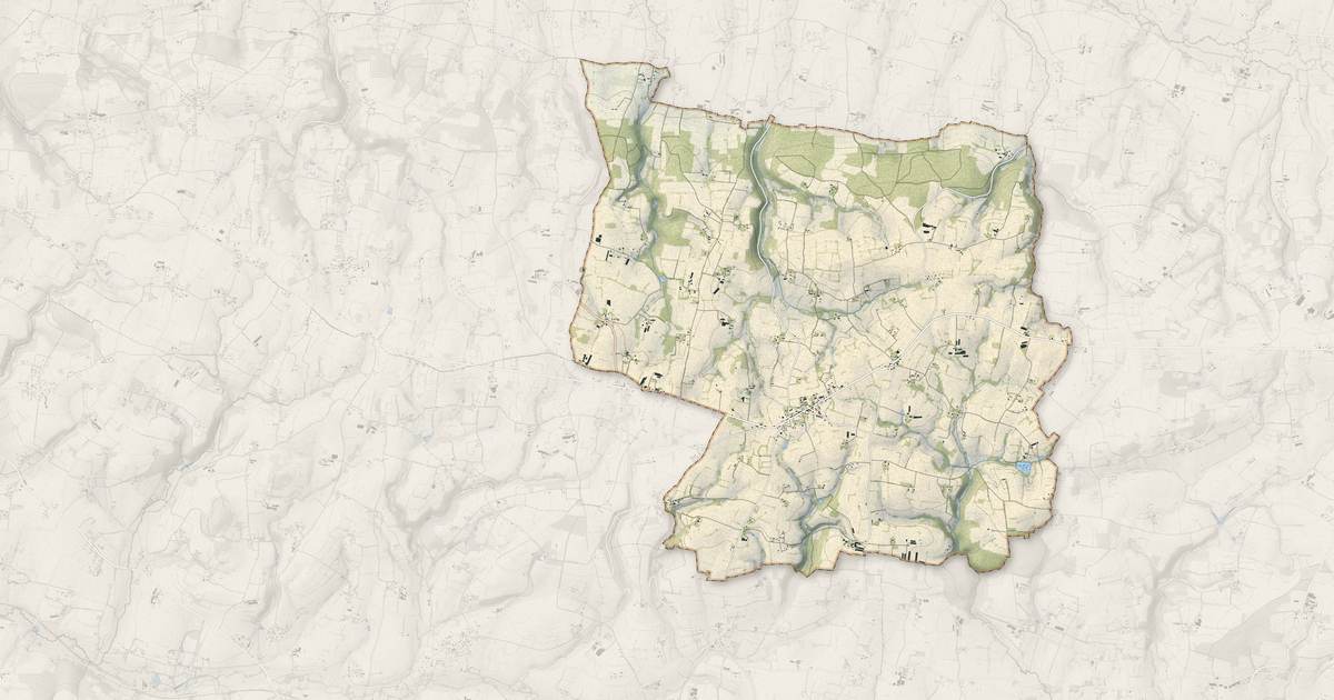 Portrait cartographique de Reffuveille : relief, eau, forêts, bâti et voies, calculés à partir des données de l'IGN