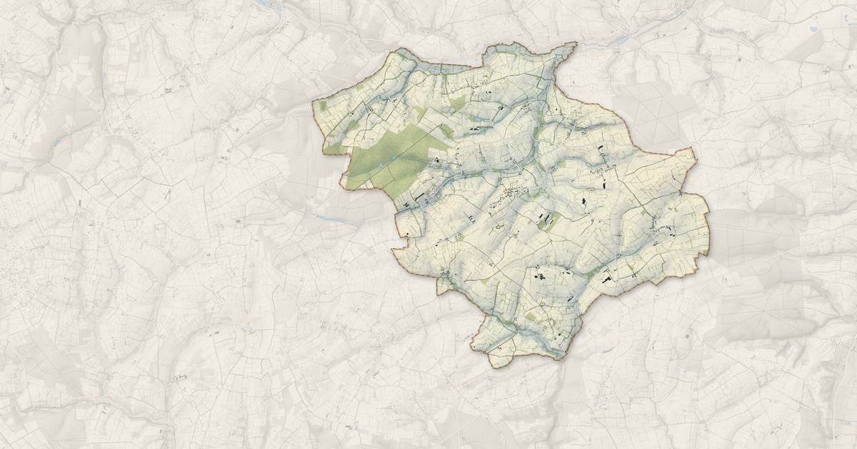 Portrait cartographique de Teurthéville-Bocage : relief, eau, forêts, bâti et voies, calculés à partir des données de l'IGN