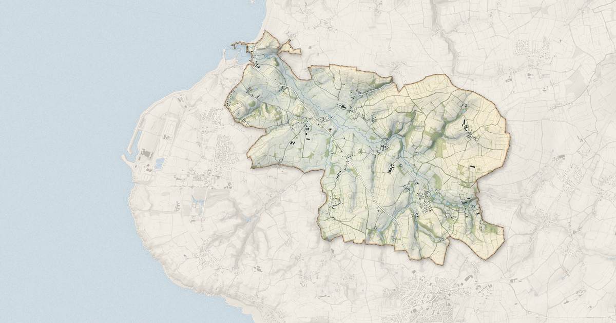 Portrait cartographique de Tréauville : relief, eau, forêts, bâti et voies, calculés à partir des données de l'IGN