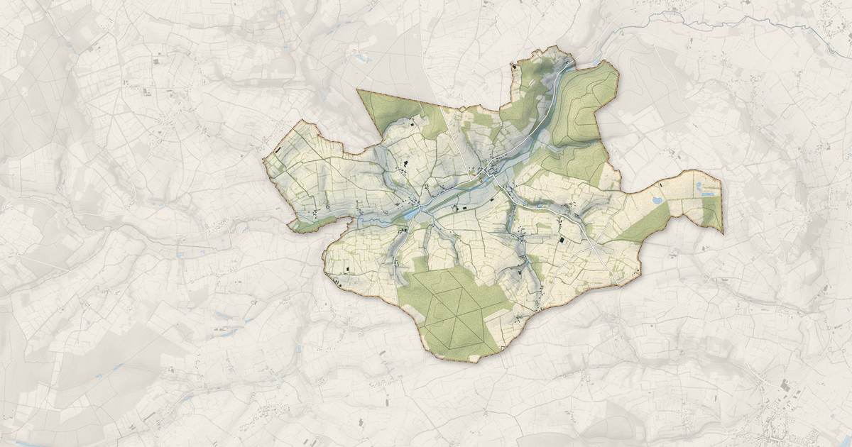 Portrait cartographique de Le Vast : relief, eau, forêts, bâti et voies, calculés à partir des données de l'IGN