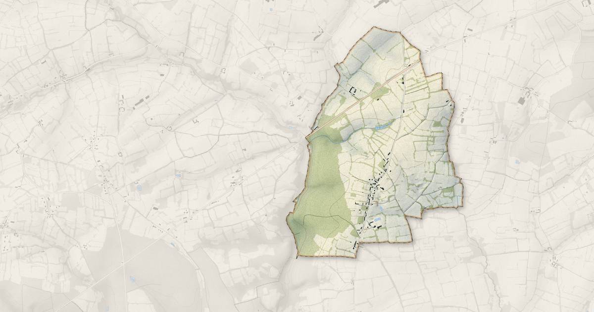 Portrait cartographique de Videcosville : relief, eau, forêts, bâti et voies, calculés à partir des données de l'IGN