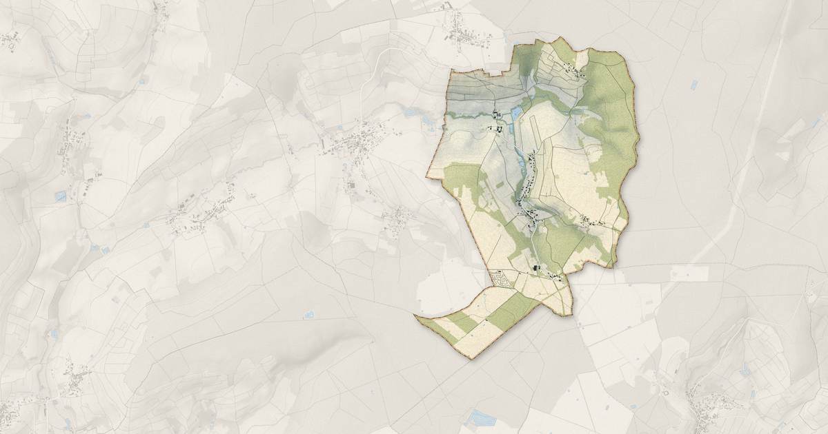 Portrait cartographique de Belval-sous-Châtillon : relief, eau, forêts, bâti et voies, calculés à partir des données de l'IGN