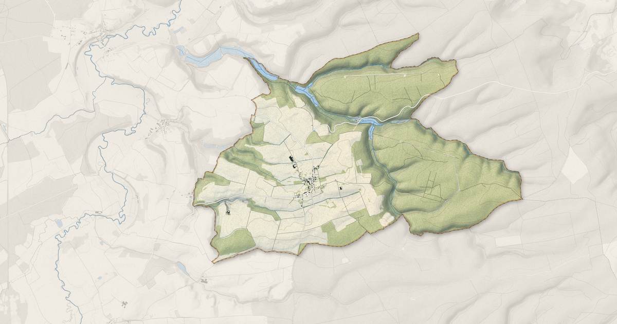 Portrait cartographique de Binarville : relief, eau, forêts, bâti et voies, calculés à partir des données de l'IGN